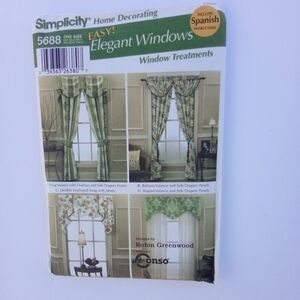 Simplicity Sewing Pattern 5688 Curtains Drapes Valance  Window Treatments